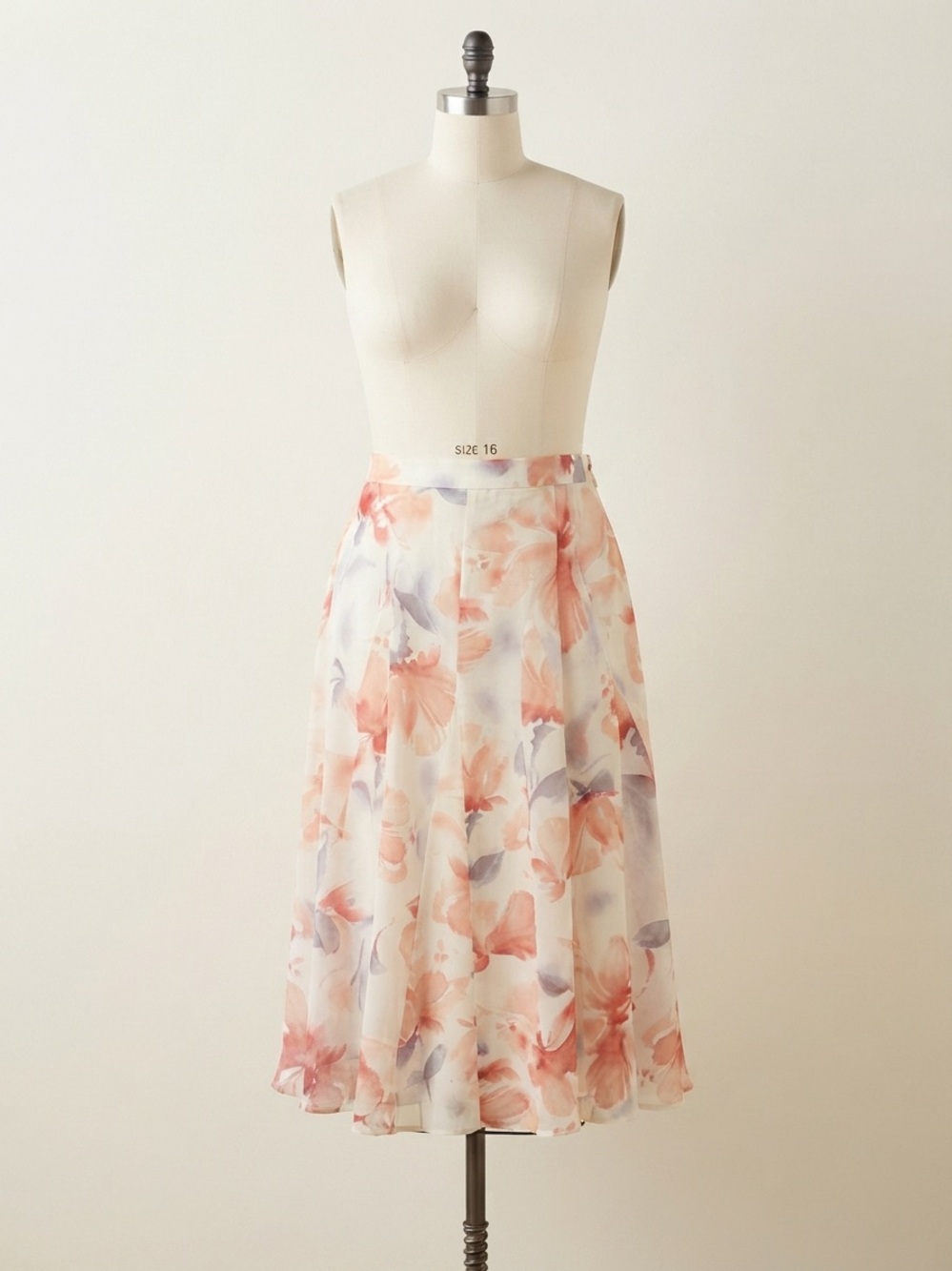 Jones New York Peach and Lavender Floral Midi Skirt